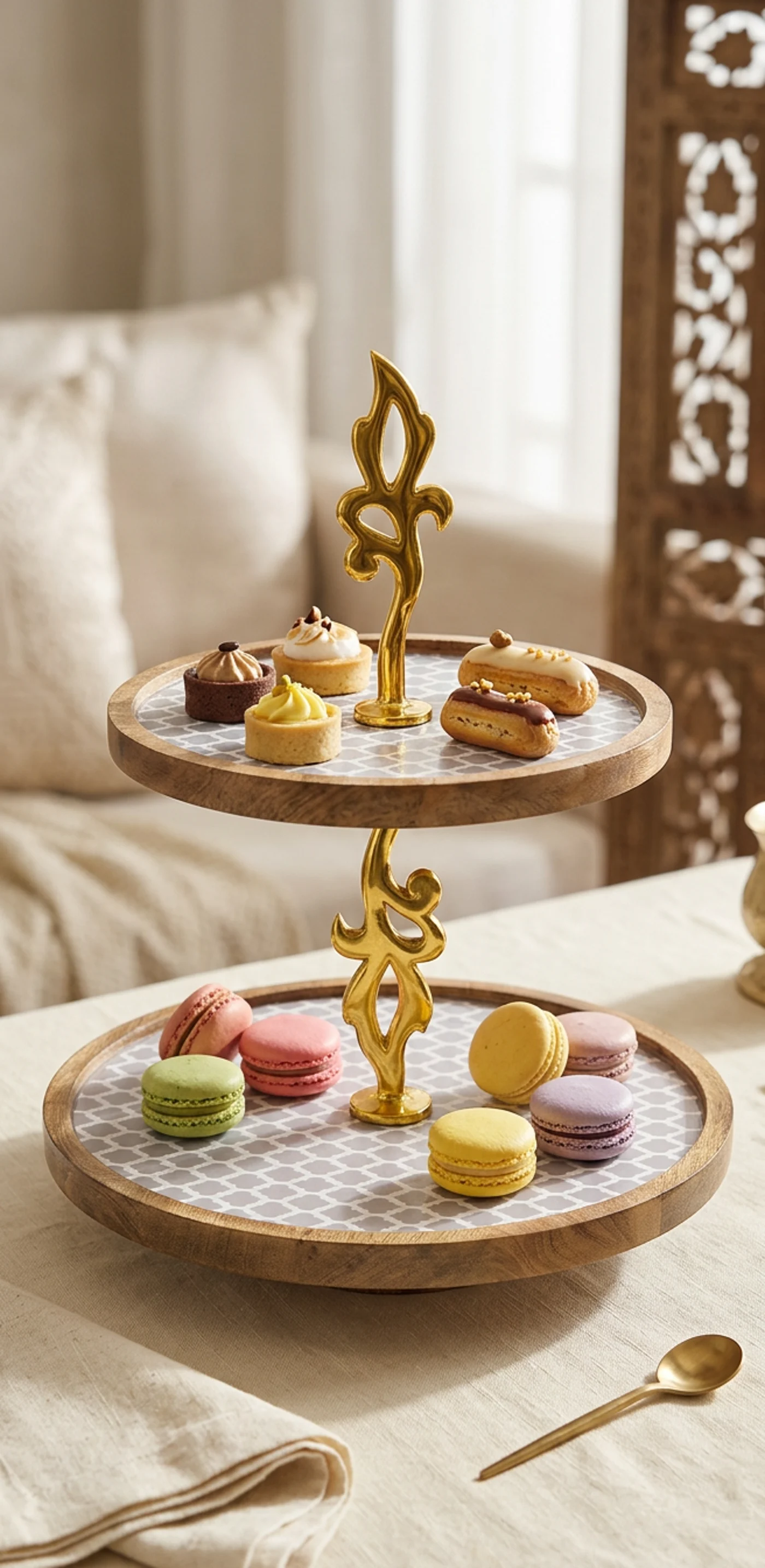 Double Layer Dessert Stand — Ivory Trellis — Lifestyle 1