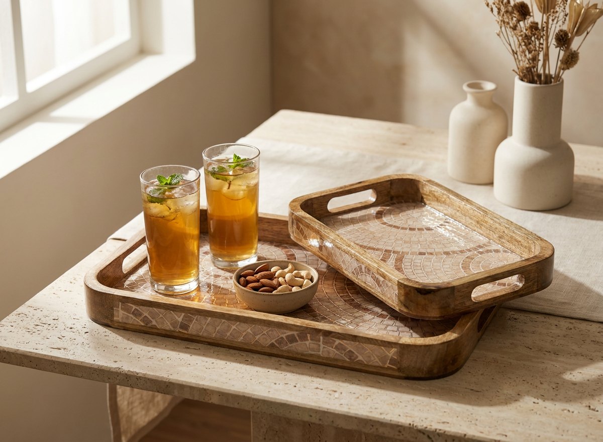2 PC Tray Set 15MM (KG) in Mother of Pearl design