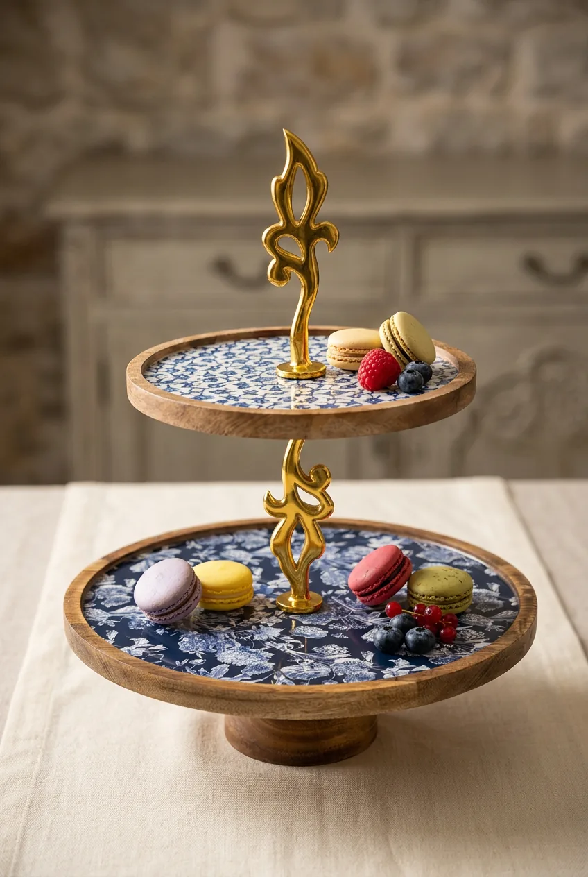 Double Layer Dessert Stand in Midnight Botanica design