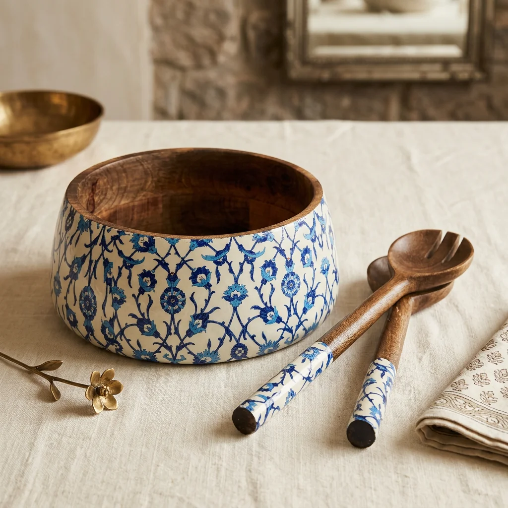 Salad Bowls in Indigo Vine design