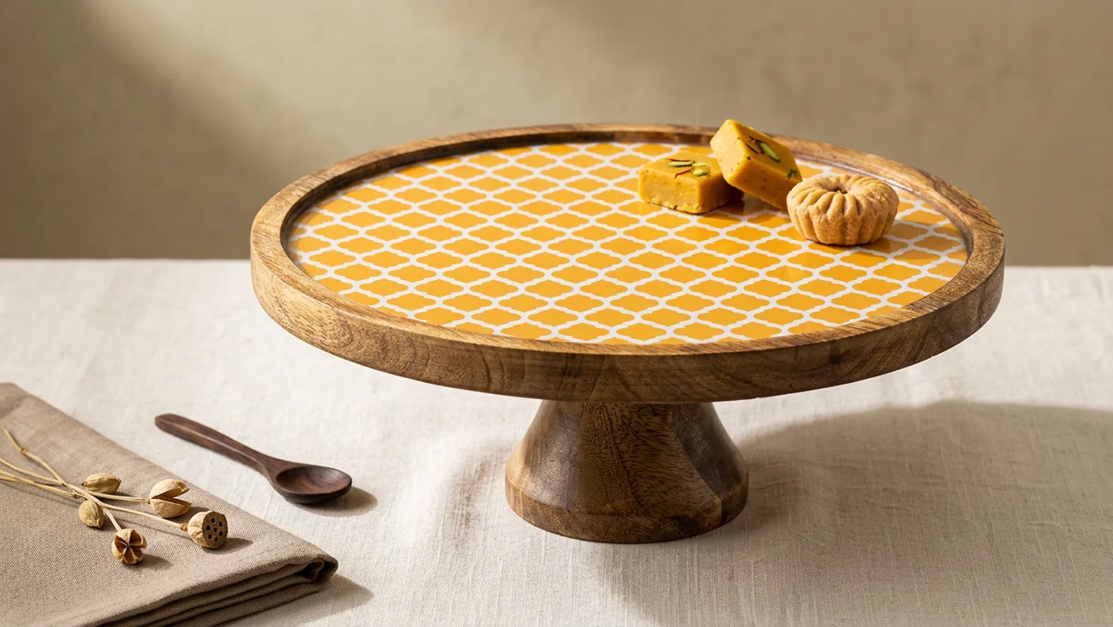 Single Layer Dessert Stand in Amber Trellis design
