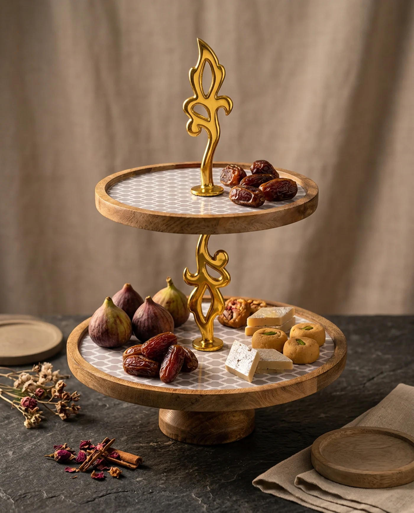 Double Layer Dessert Stand — Ivory Trellis — Lifestyle 2
