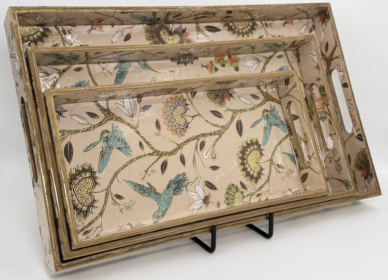 3 PC Tray Set 16x10" in the Peacock Garden design