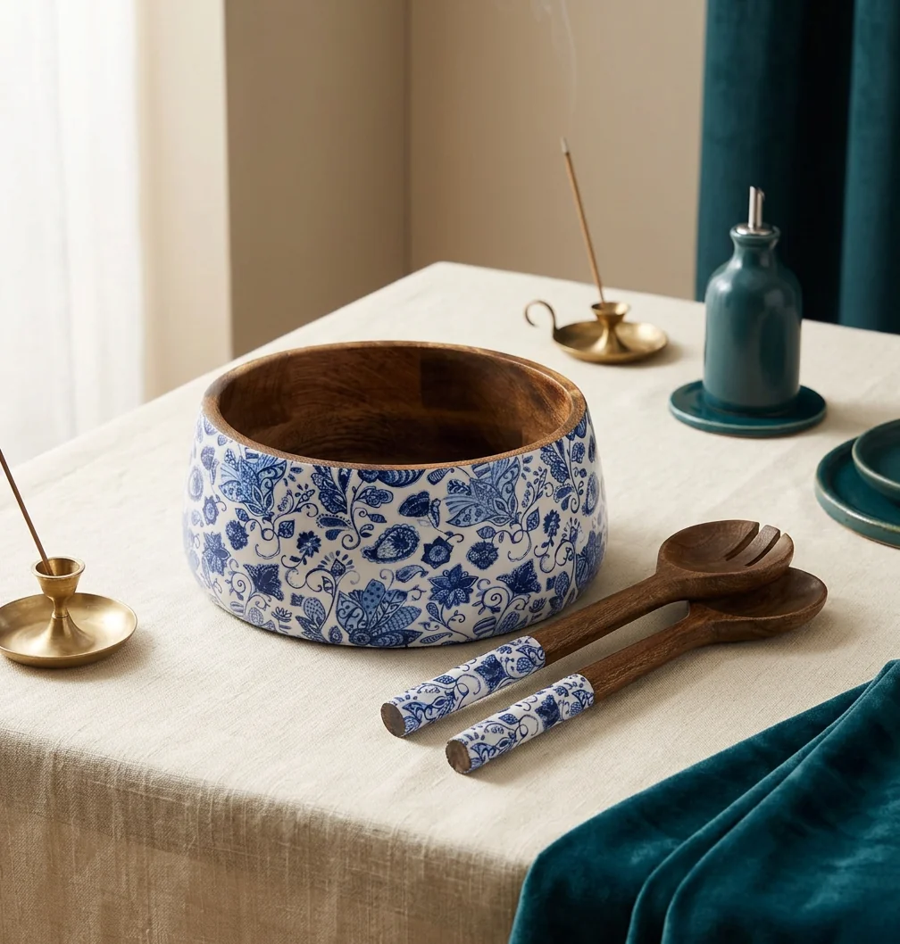 Salad Bowls in Blue Paisley design