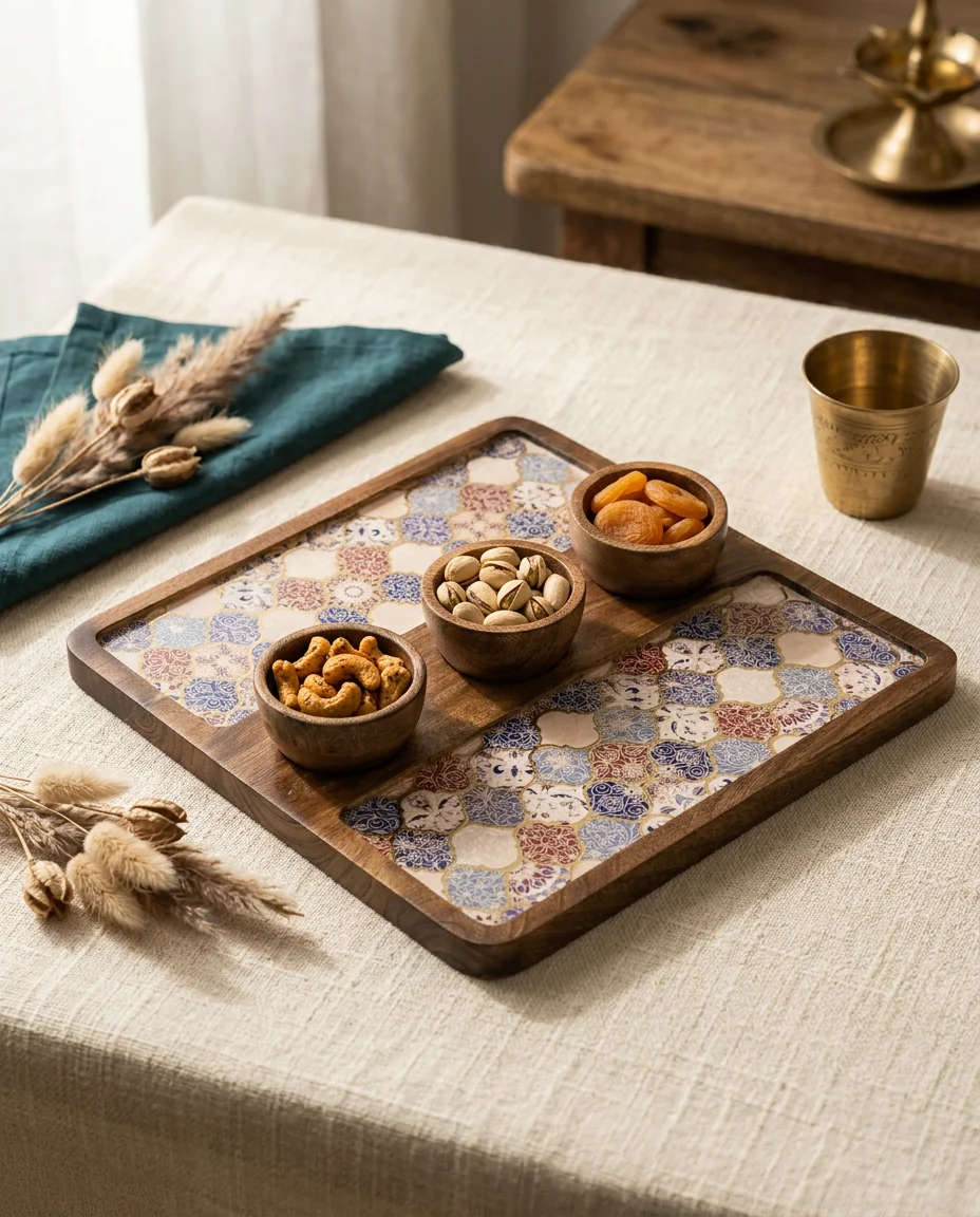 3 Bowl Platter (SQ) in Mosaic Garden design
