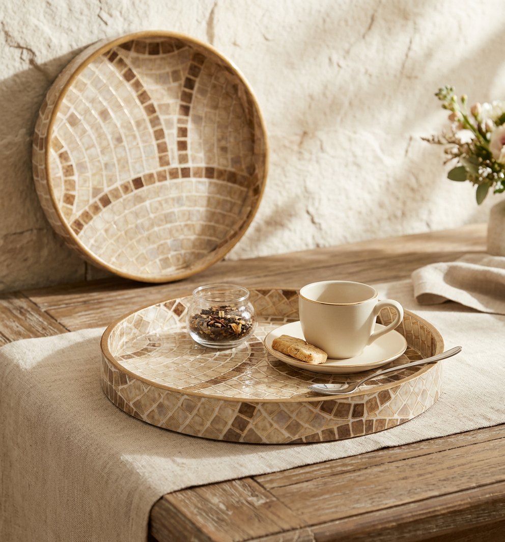 2 PC Tray Set (SMRN) in Mother of Pearl design