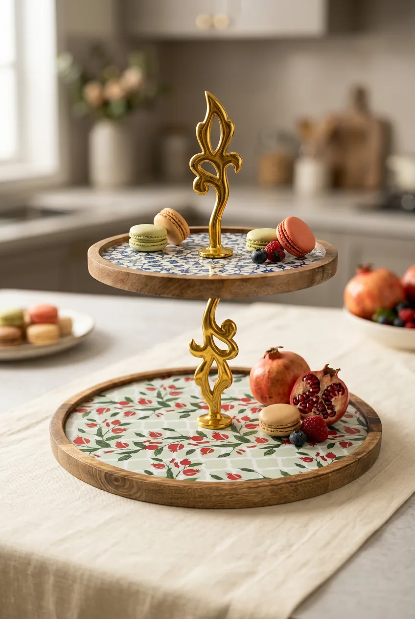 Double Layer Dessert Stand in Pomegranate Bloom design
