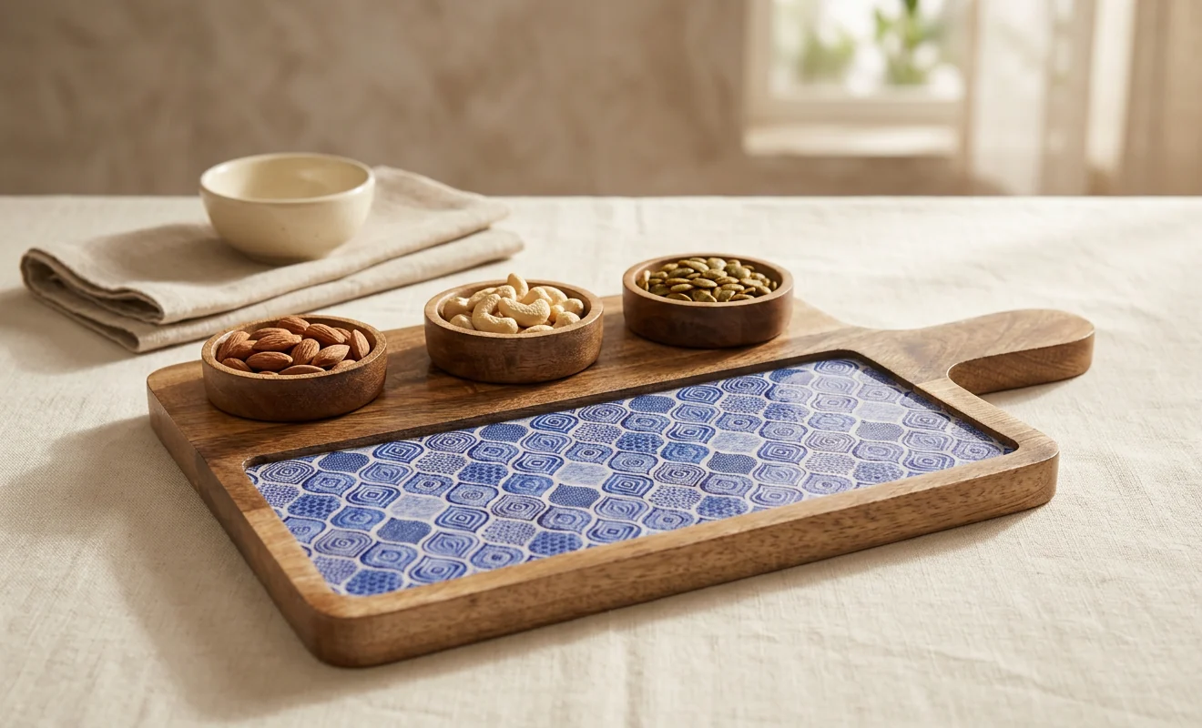 3 Bowl Platter in Azure Geometry design