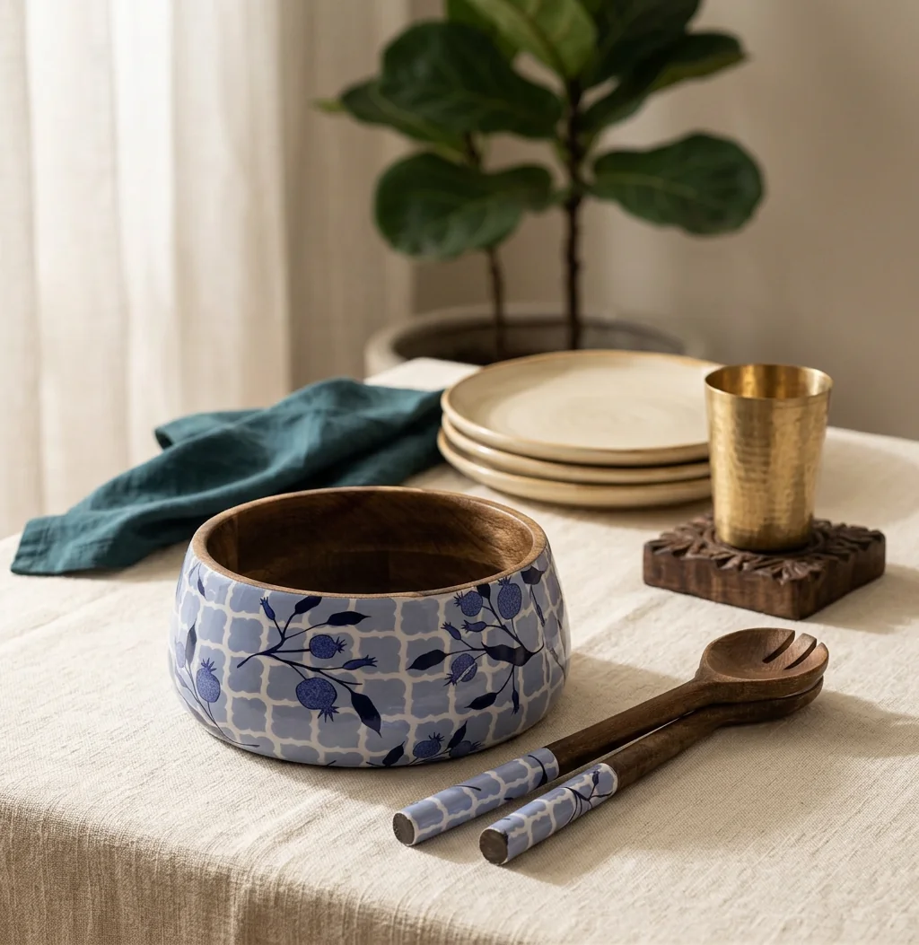Salad Bowls in Blue Trellis design