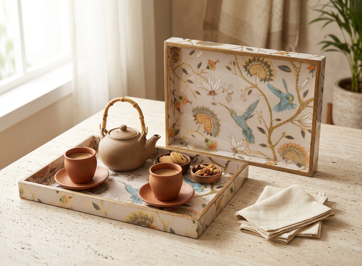2 PC Tray Set (SMRCT) in Peacock Garden design