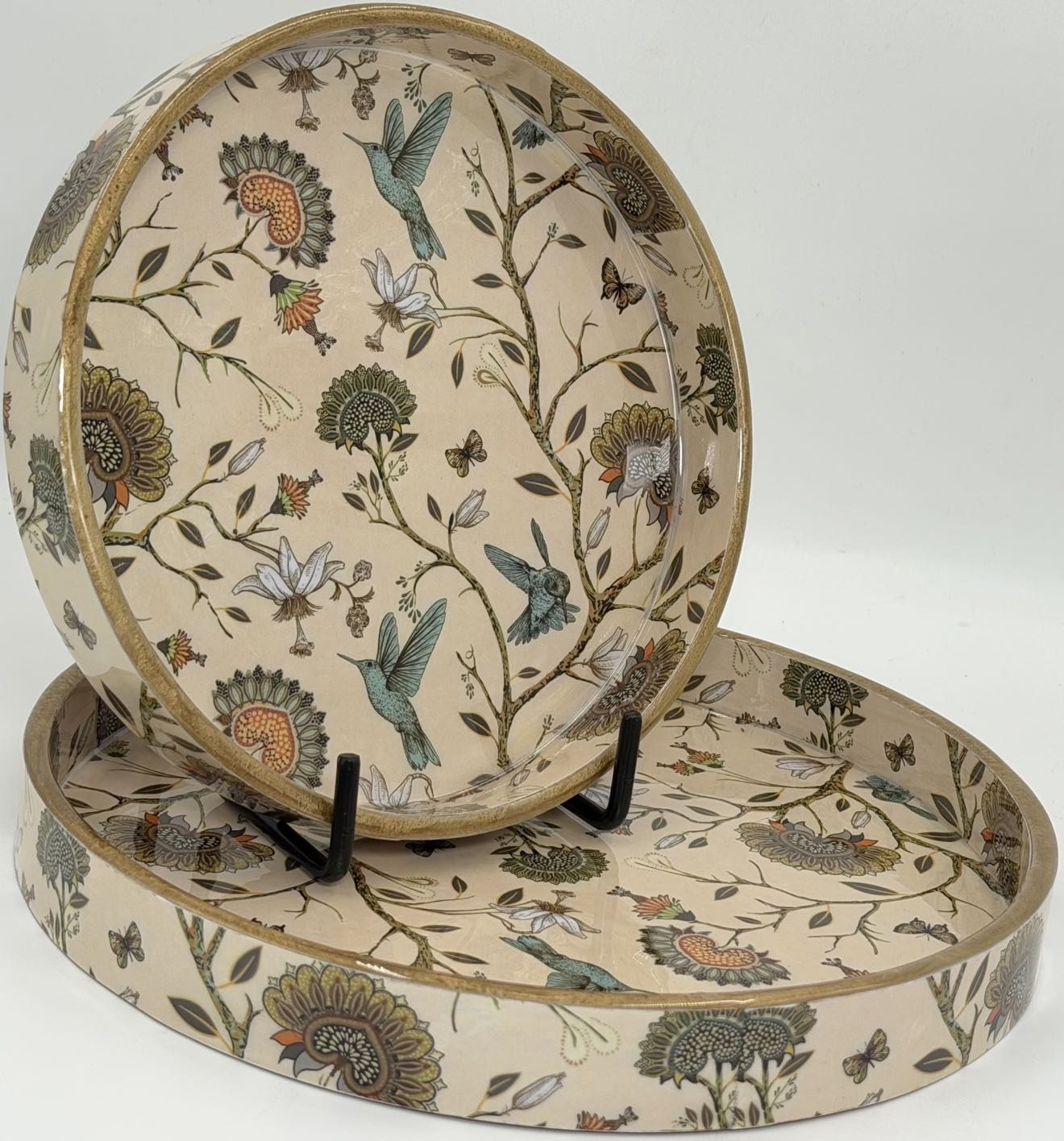 2 PC Tray Set (SMRN) in the Peacock Garden design