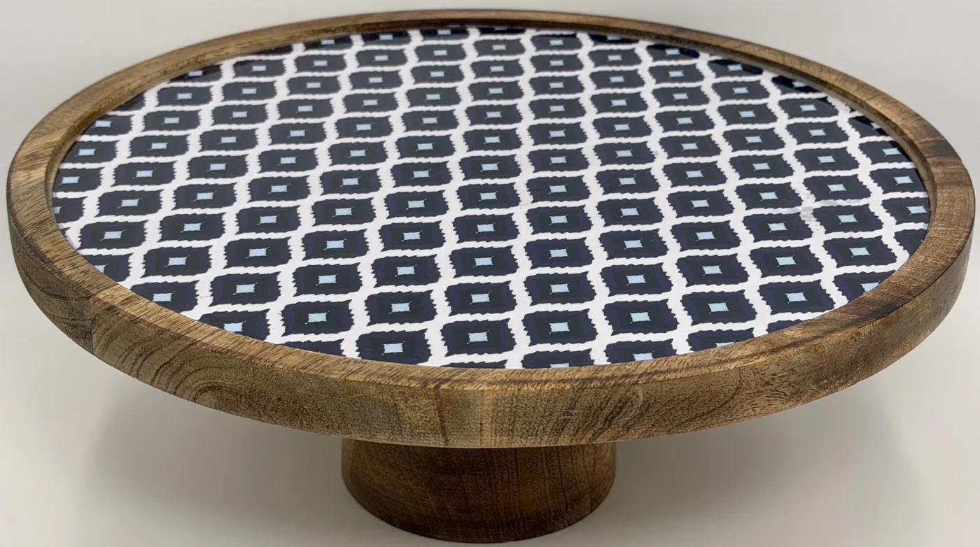 Double Layer Dessert Stand in the Indigo Ikat design