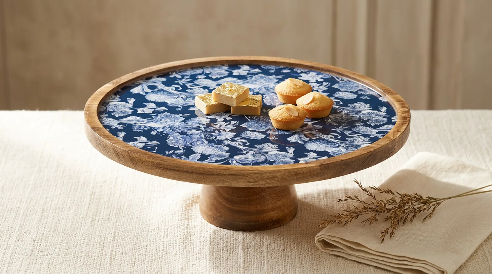 Single Layer Dessert Stand in Midnight Botanica design