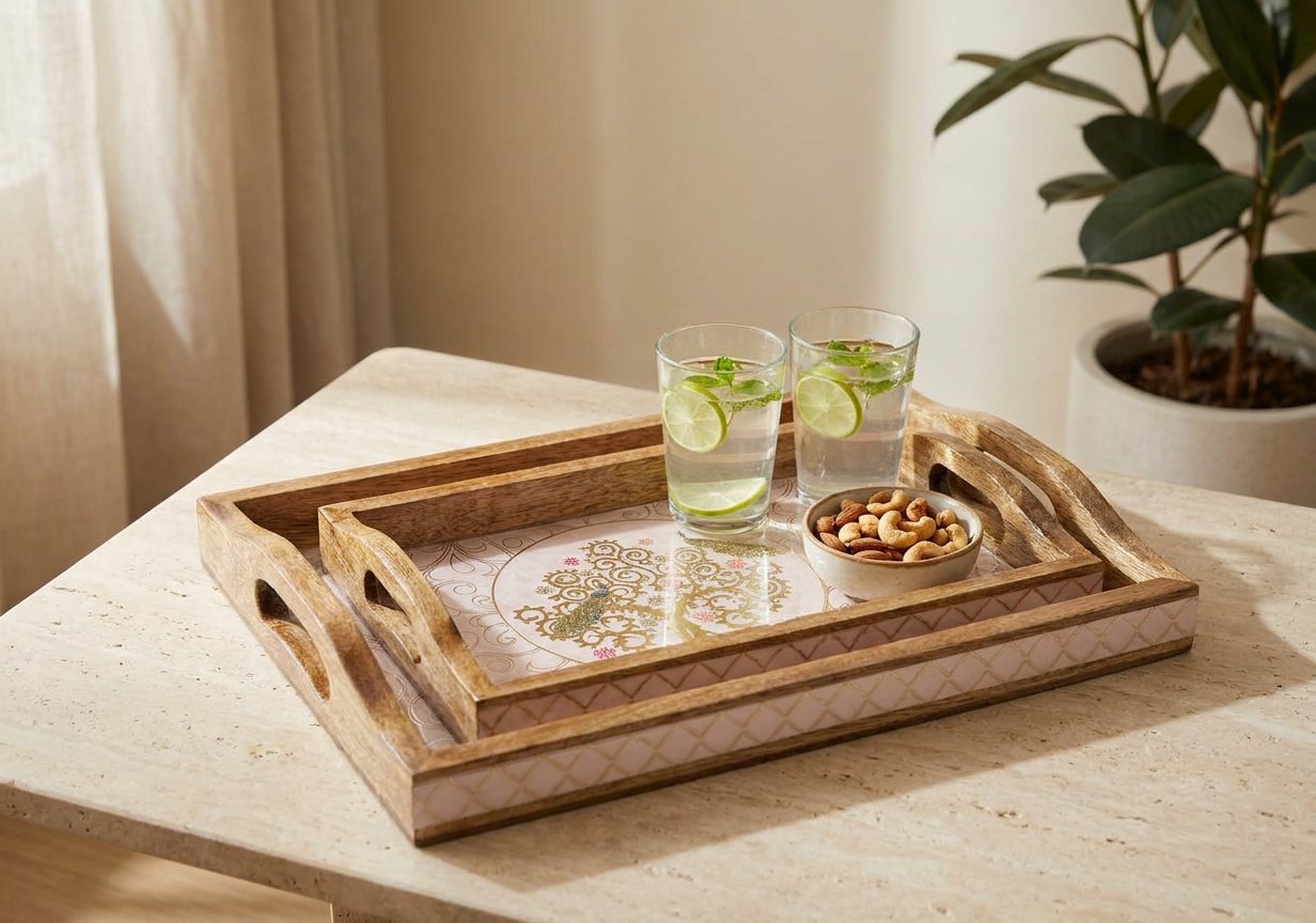 2 PC Tray Set 15MM (HH) in Mayurvriksha design