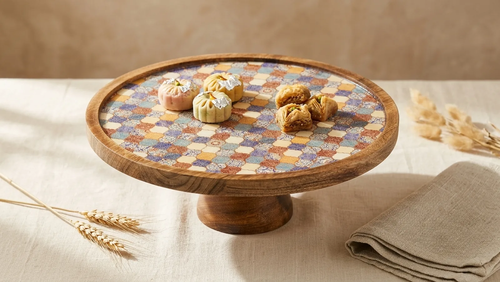 Single Layer Dessert Stand in Mosaic Garden design
