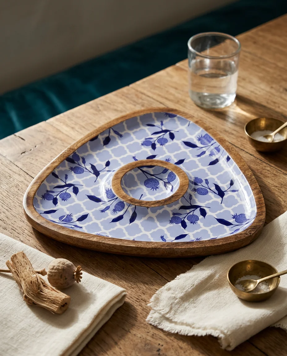 Chip/Dip (Tri) in Blue Trellis design