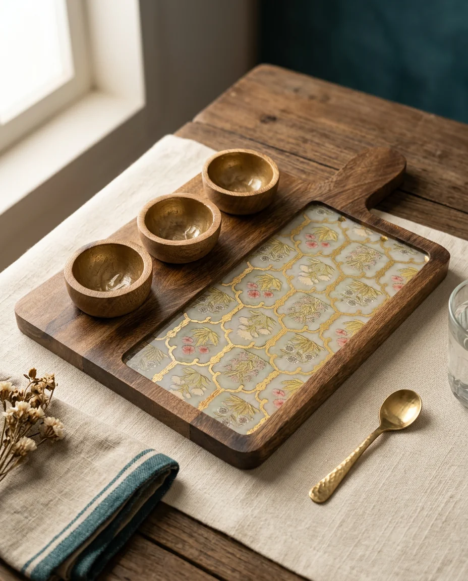 3 Bowl Platter in Botanical Trellis design
