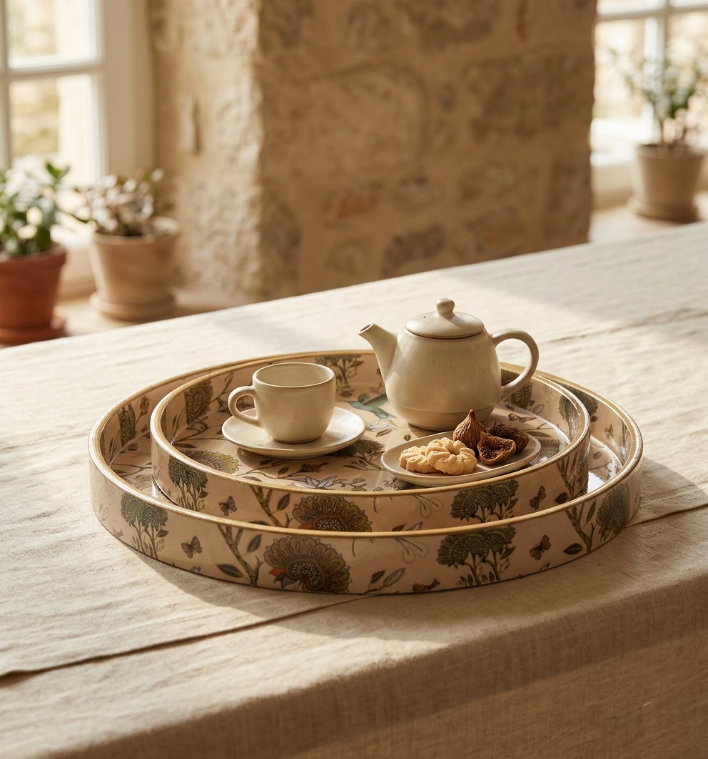 2 PC Tray Set (SMRN) in Peacock Garden design