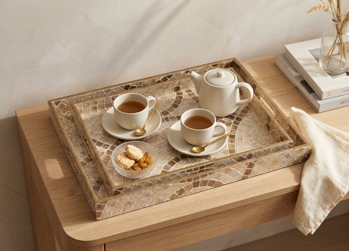 2 PC Tray Set (SMRCT) in Mother of Pearl design