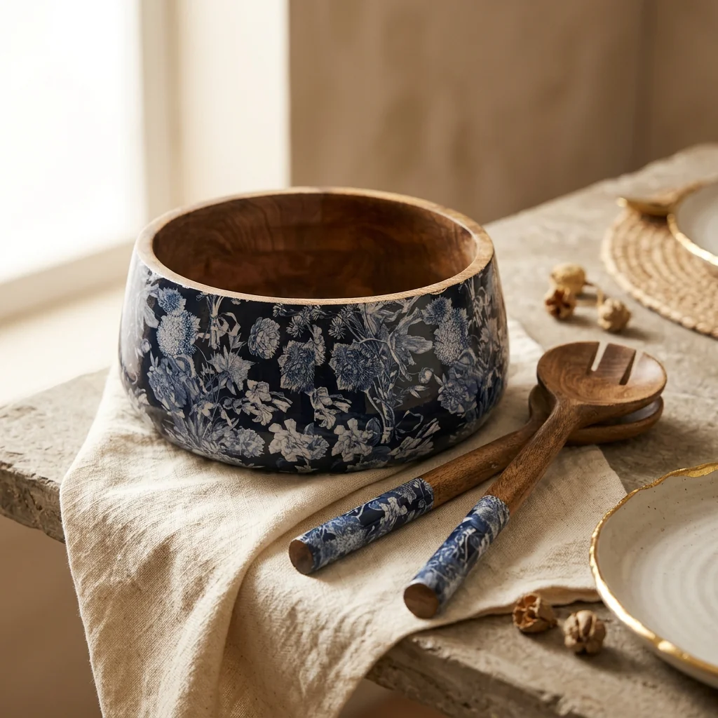 Salad Bowls in Midnight Botanica design