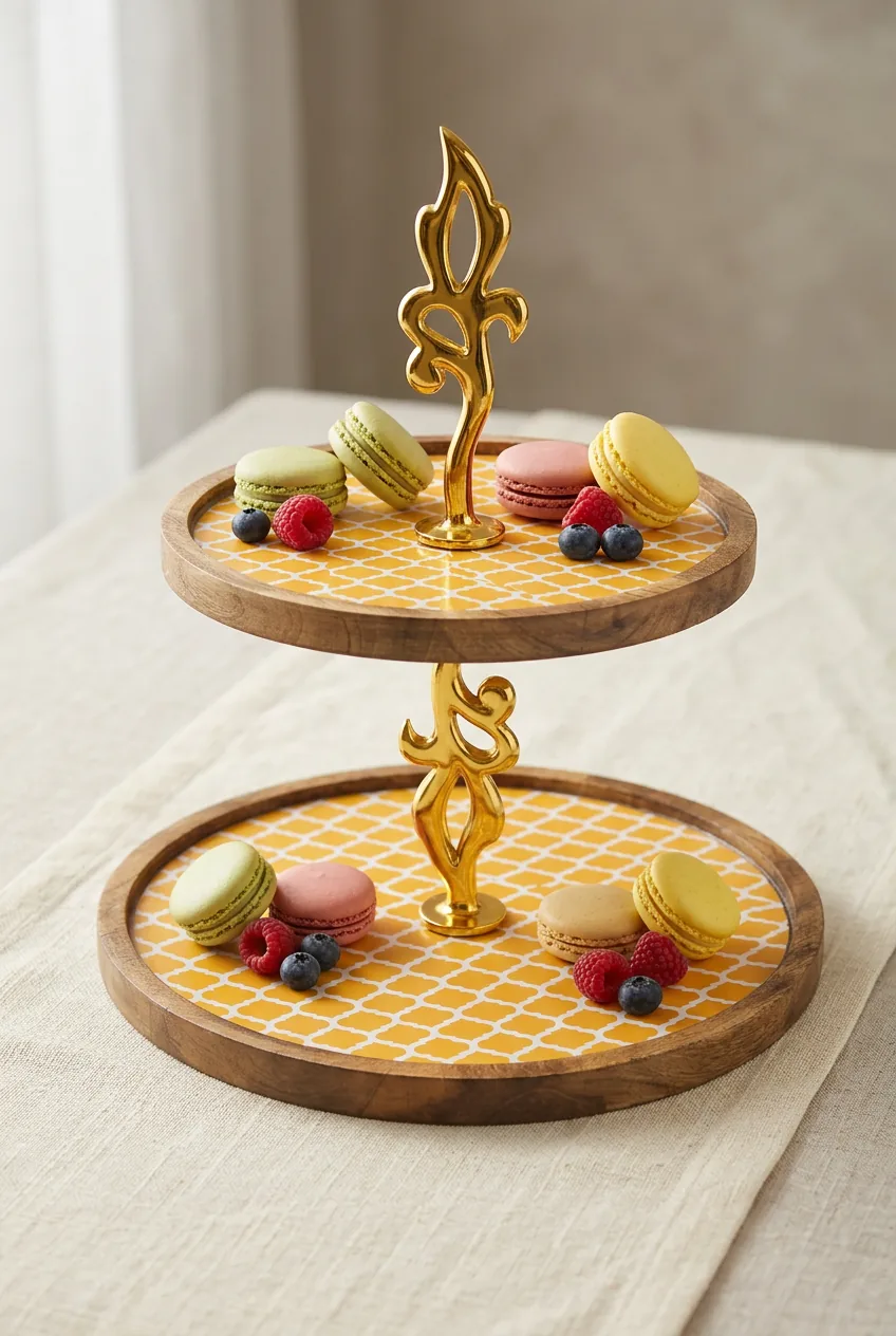 Double Layer Dessert Stand in Amber Trellis design