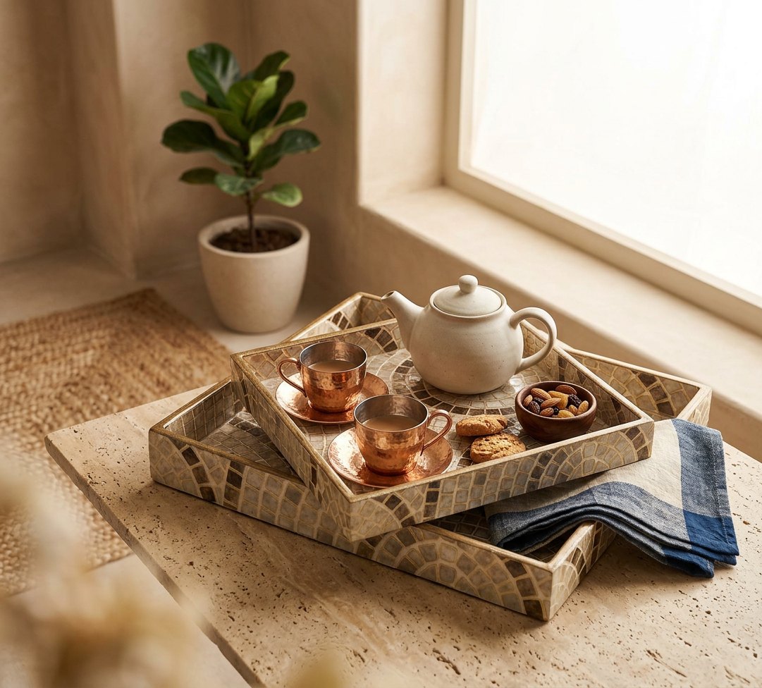 2 PC Tray Set (SMSQ) in Mother of Pearl design
