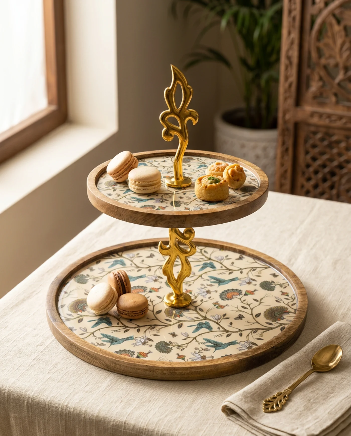 Double Layer Dessert Stand in Peacock Garden design