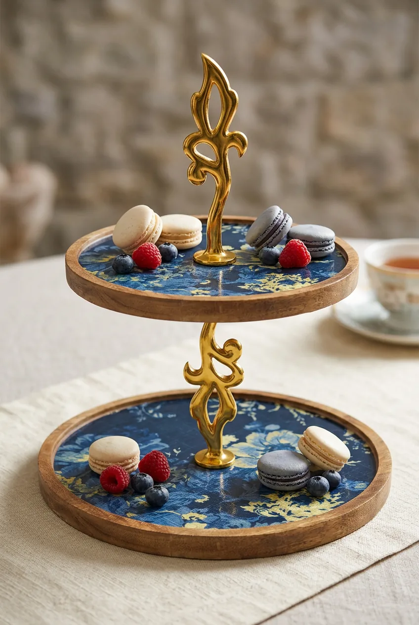 Double Layer Dessert Stand in Midnight Bloom design