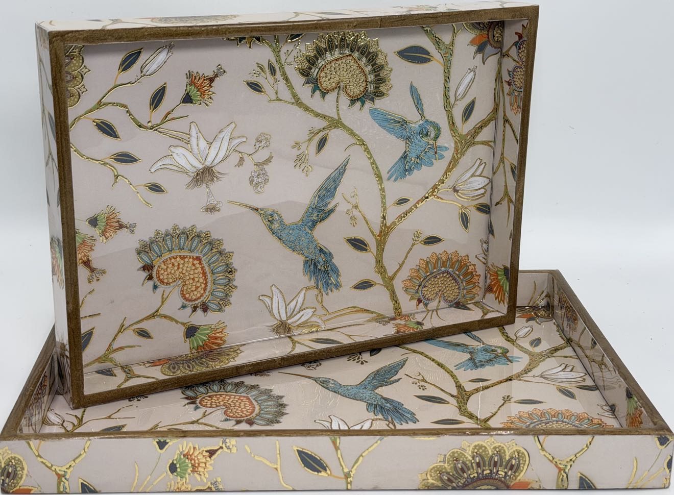 2 PC Tray Set (SMRCT) in the Peacock Garden design