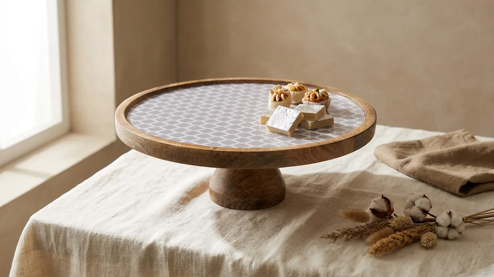 Single Layer Dessert Stand — Ivory Trellis — Lifestyle 1