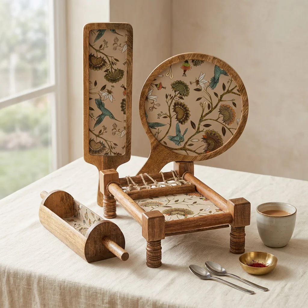 Khatiya Platter Set in Peacock Garden design