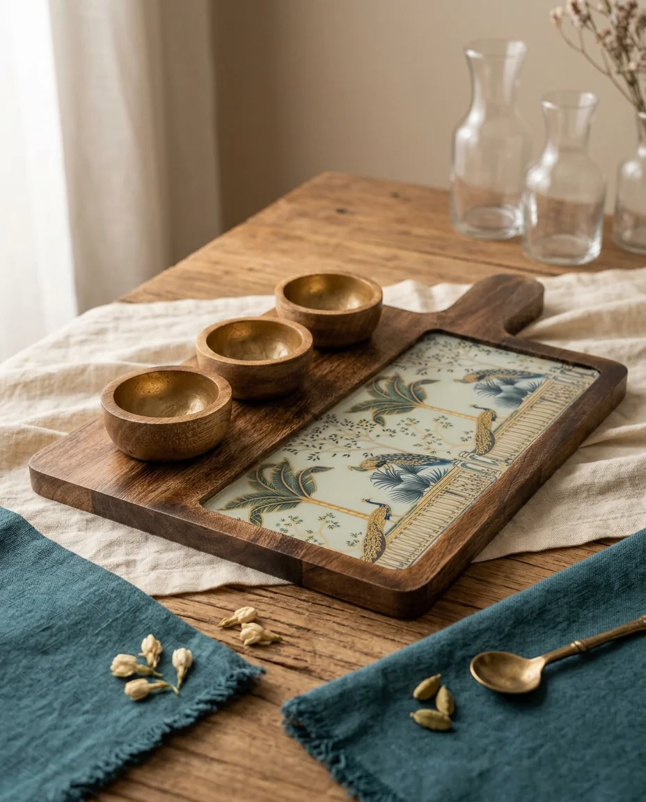 3 Bowl Platter in Mayurvan design