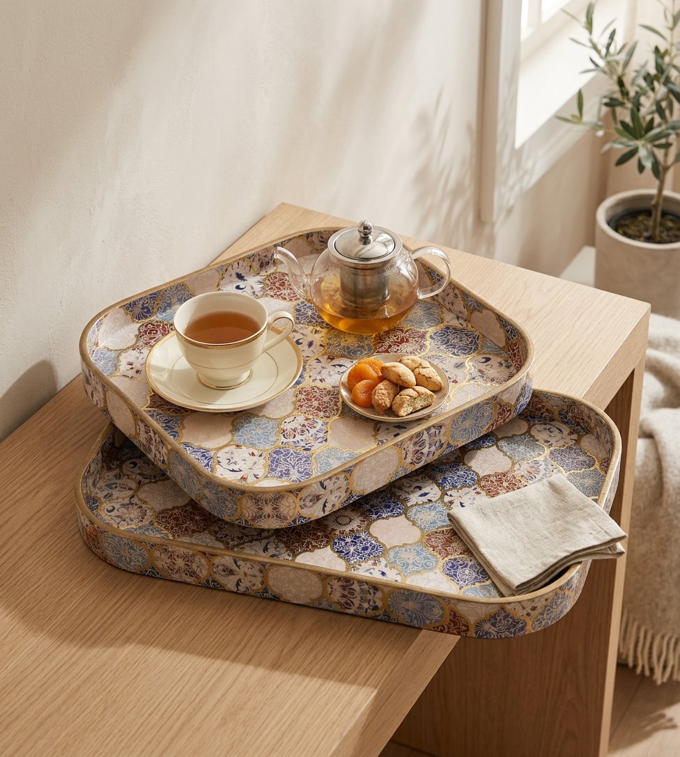 2 PC Tray Set (SMKG) in Mosaic Garden design