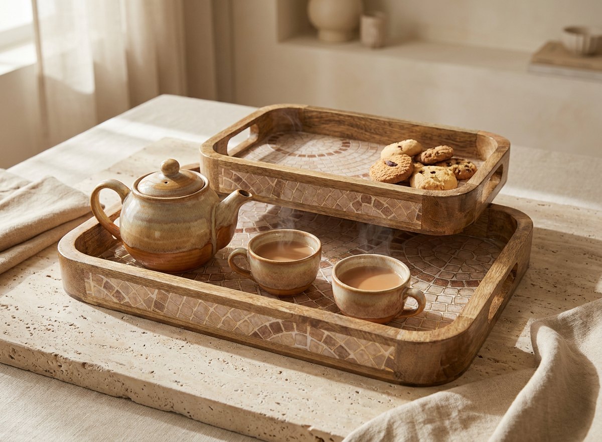 2 PC Tray Set 15MM (KG) in Mother of Pearl design