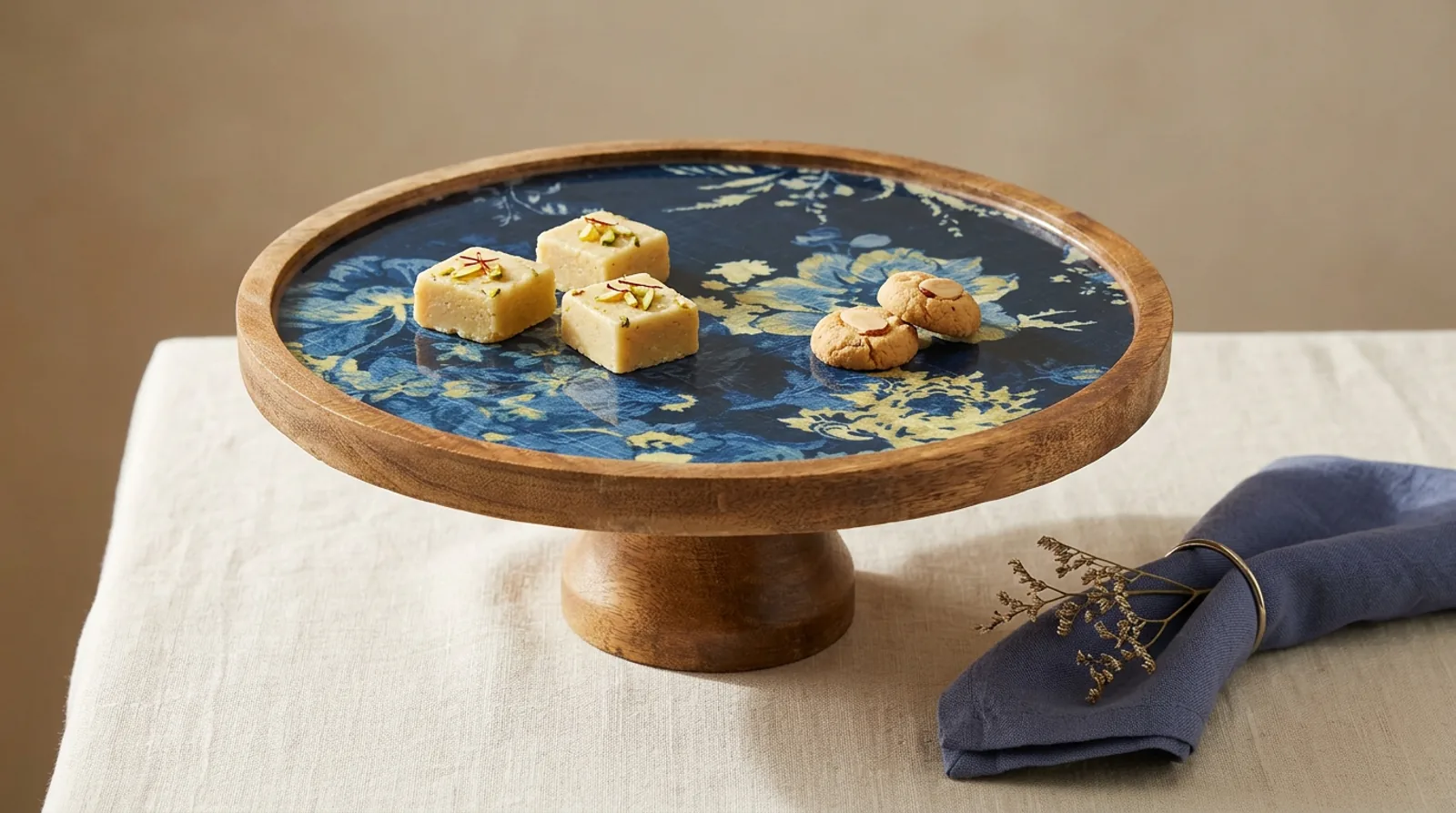 Single Layer Dessert Stand in Midnight Bloom design