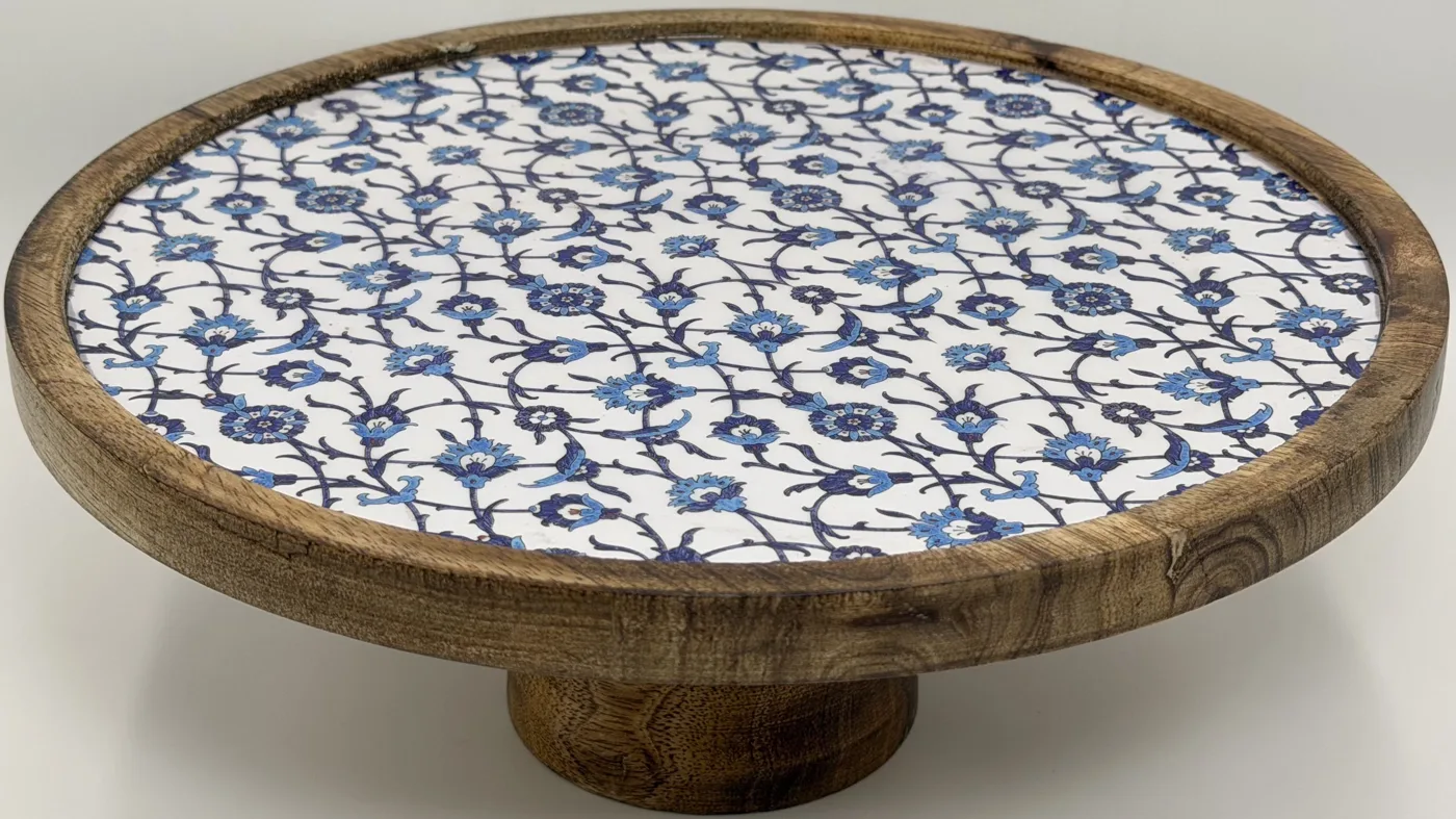 Double Layer Dessert Stand in the Indigo Vine design