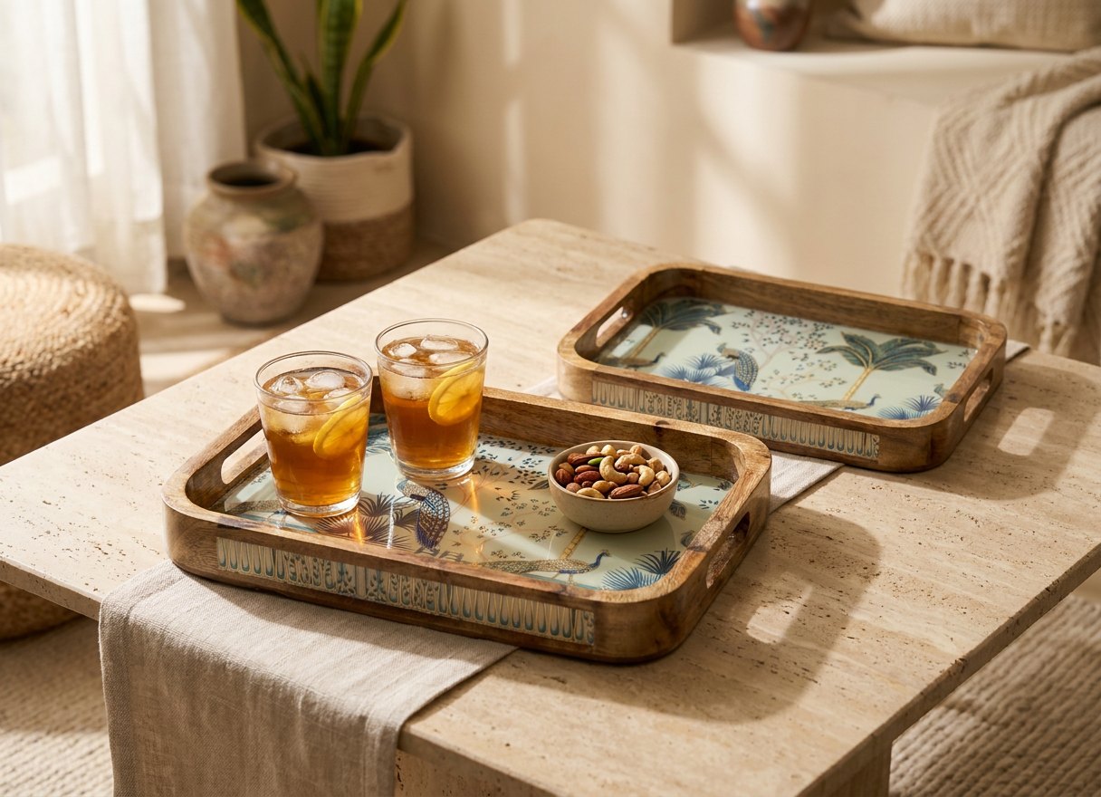 2 PC Tray Set 15MM (KG) in Mayurvan design