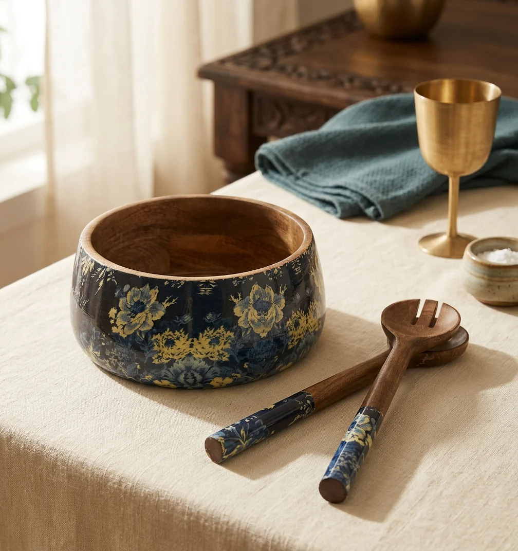 Salad Bowls in Midnight Bloom design
