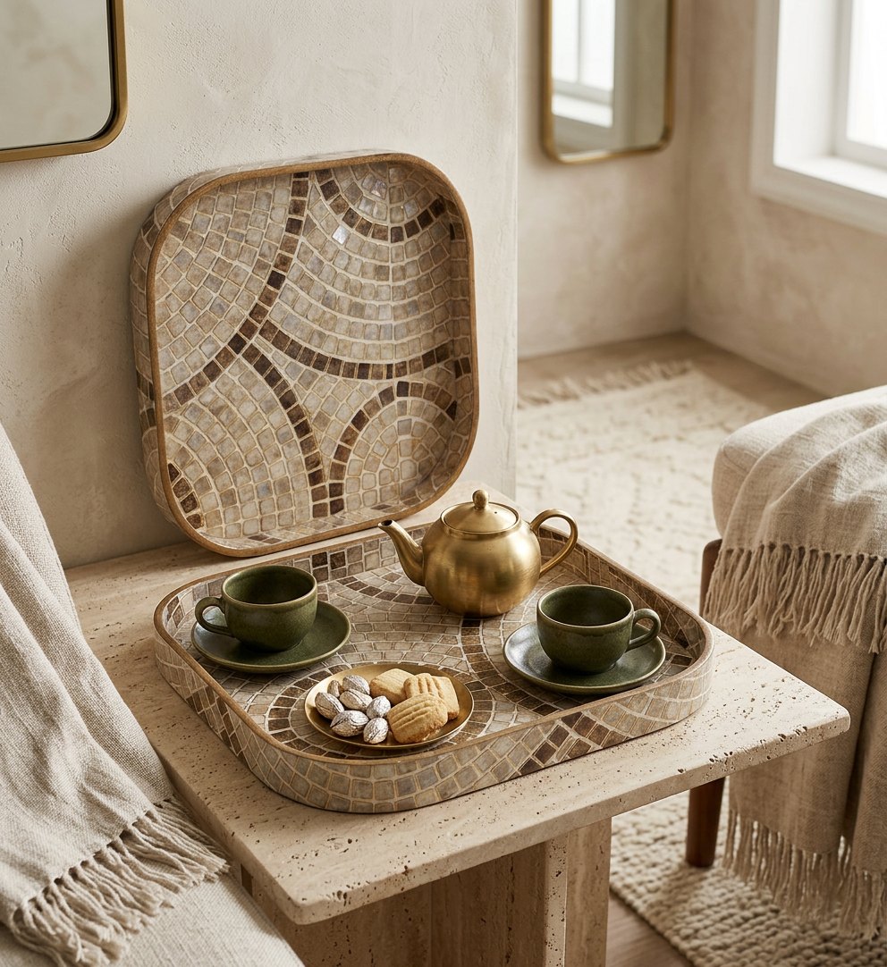 2 PC Tray Set (SMKG) in Mother of Pearl design
