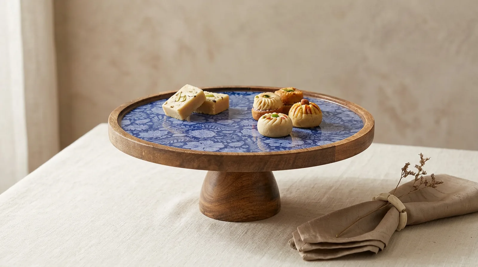 Single Layer Dessert Stand in Blue Garden design