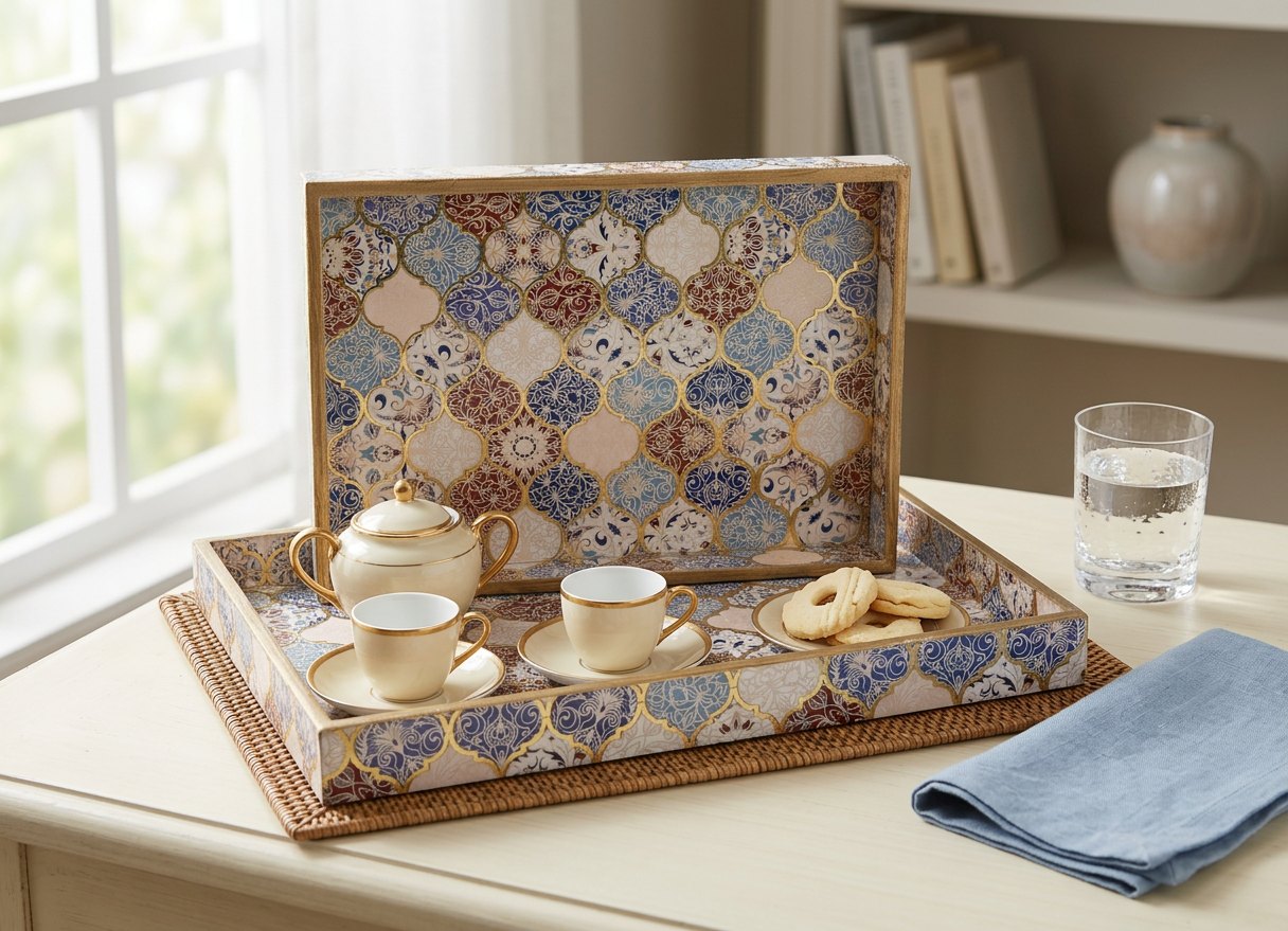 2 PC Tray Set (SMRCT) in Mosaic Garden design