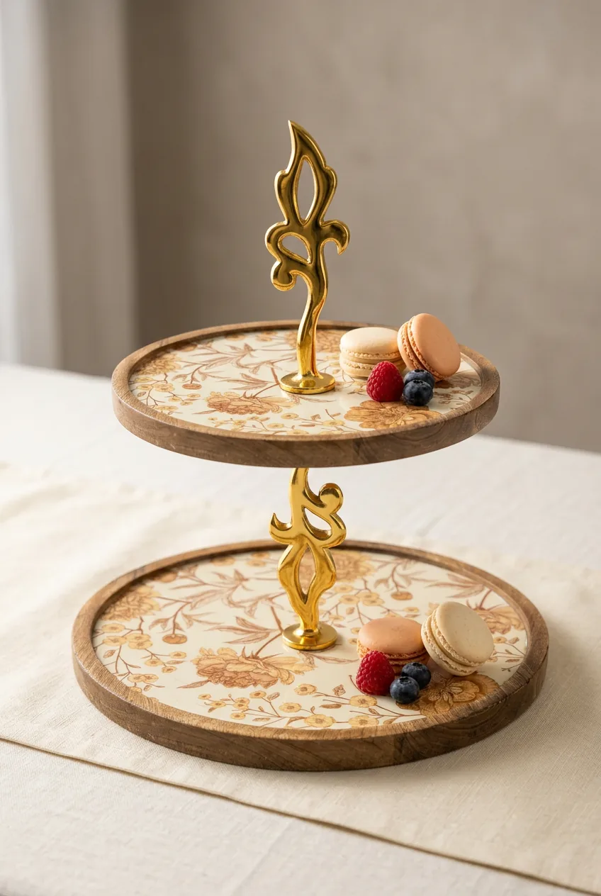Double Layer Dessert Stand in Golden Botanica design