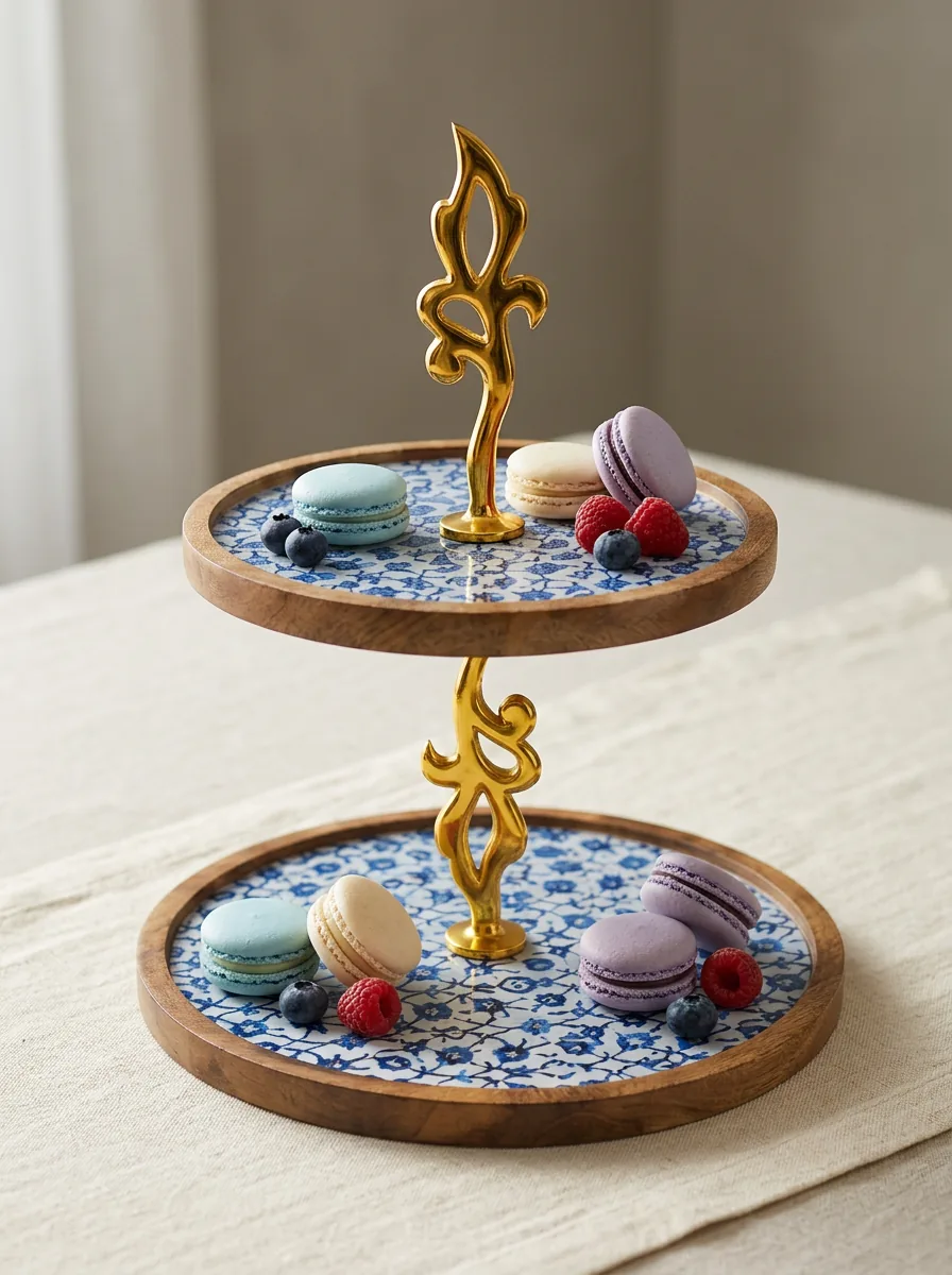 Double Layer Dessert Stand in Azure Geometry design