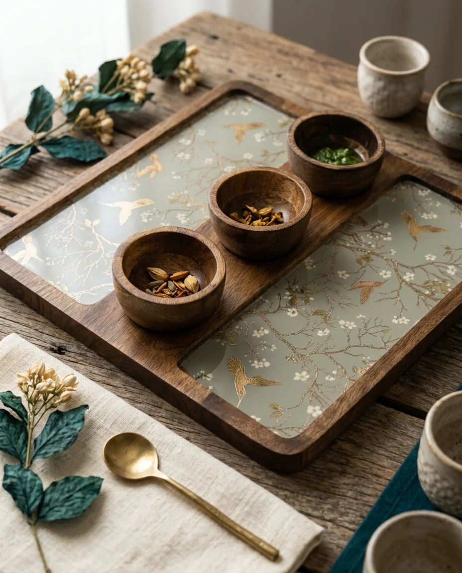 3 Bowl Platter (SQ) in Birdsong design