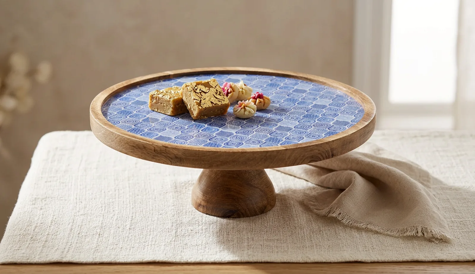 Single Layer Dessert Stand in Azure Geometry design
