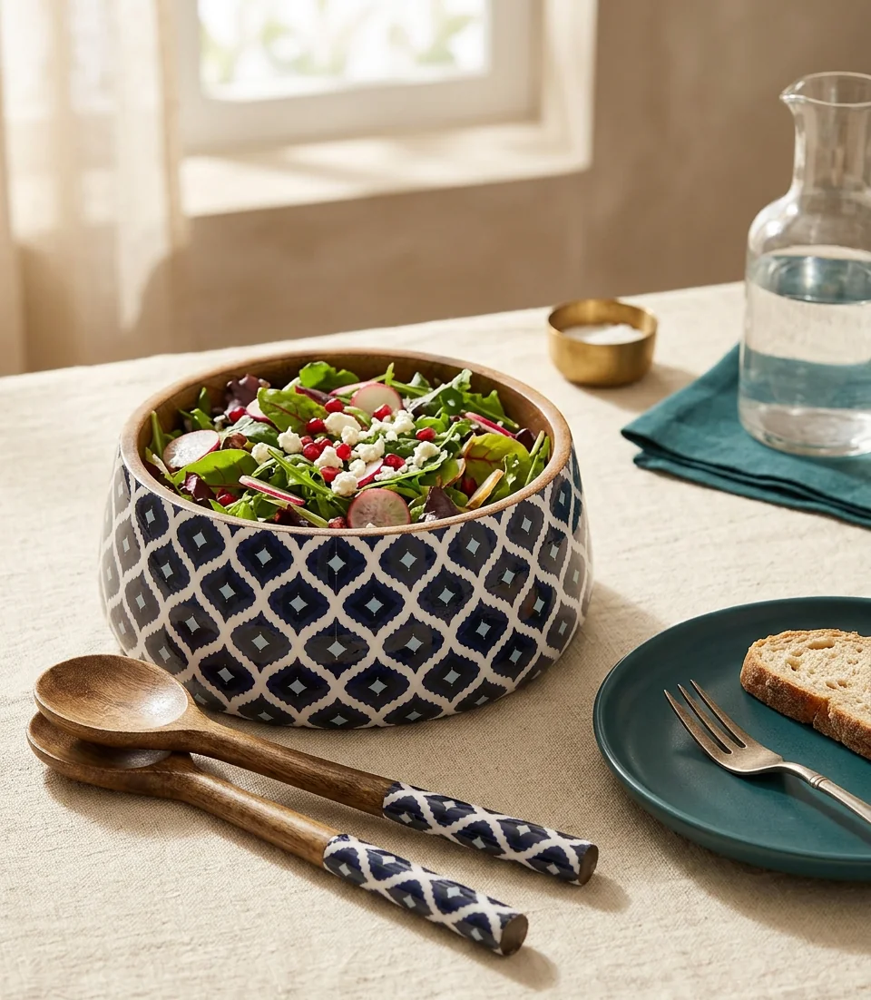 Salad Bowls in Indigo Ikat design