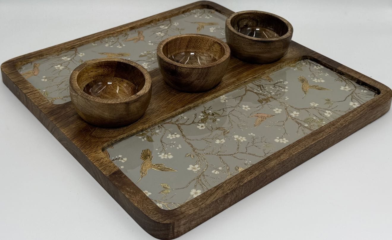 3 Bowl Platter (SQ) in the Birdsong design