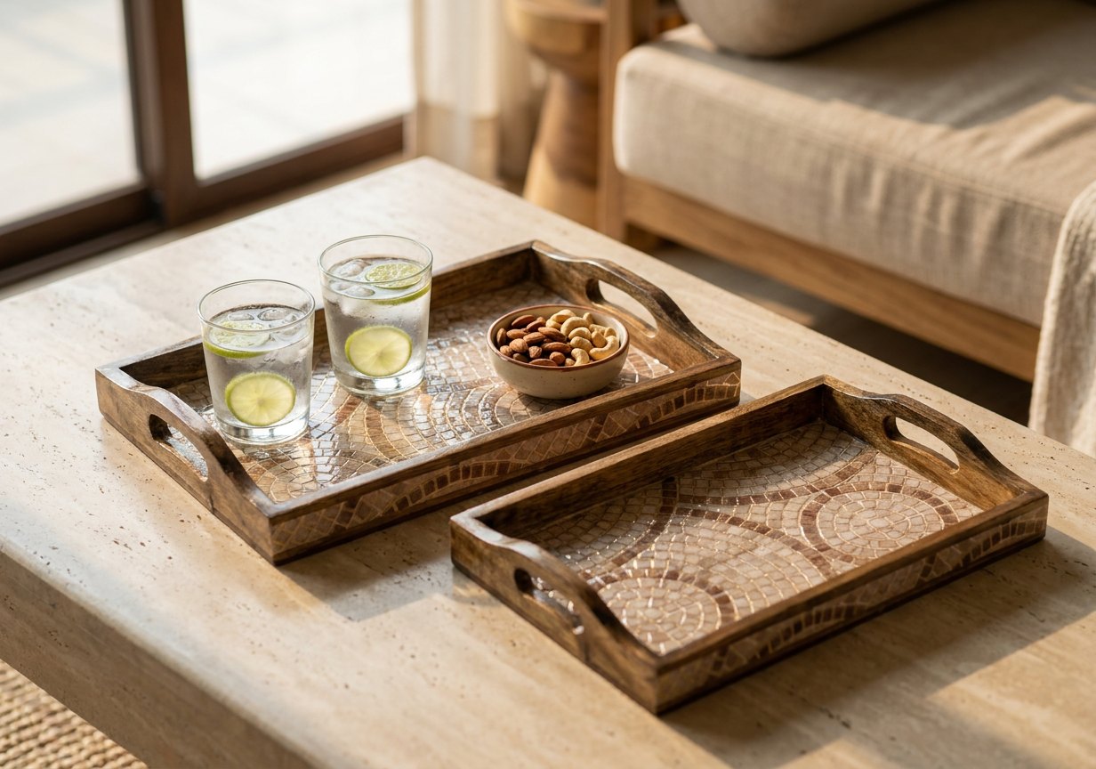 2 PC Tray Set 15MM (HH) in Mother of Pearl design