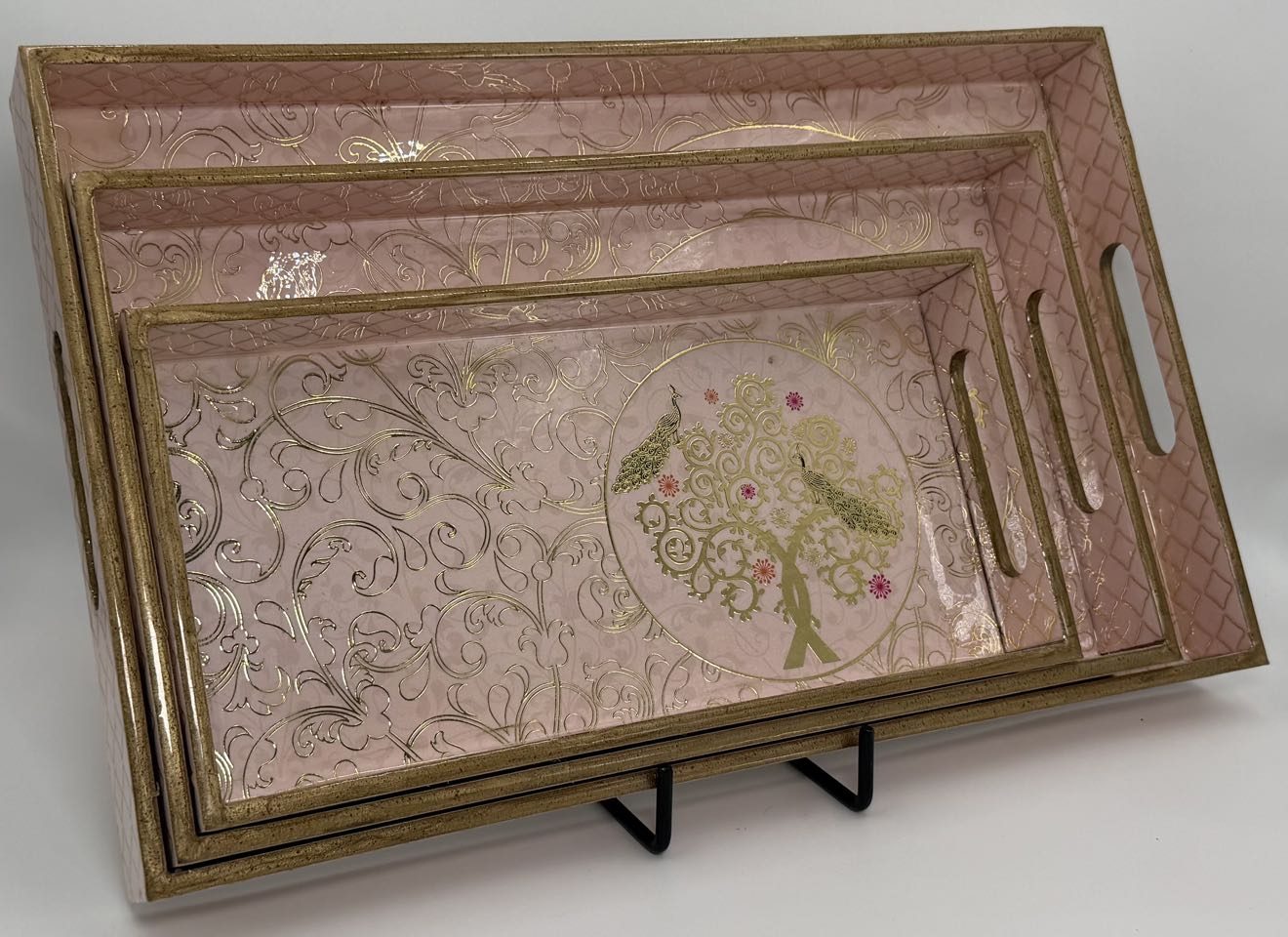 3 PC Tray Set 16x10" in the Mayurvriksha design
