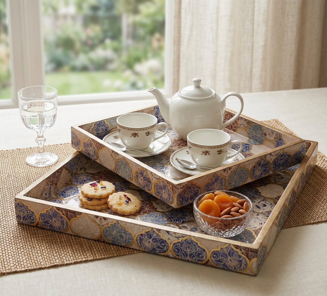 2 PC Tray Set (SMSQ) in Mosaic Garden design